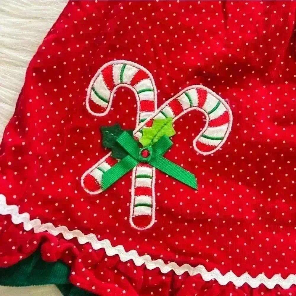 Vintage Rare Too! 12 Mos Holiday Corduroy Candy Cane Jumper Dress - Picture 2 of 6